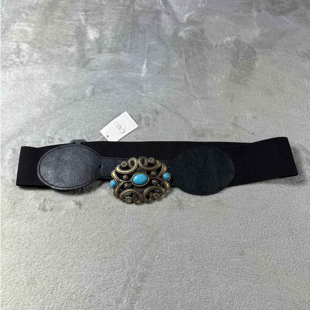 NWT Black Stretch Waist Clincher Belt Turquoise Western Boho 1X - Picture 3 of 5